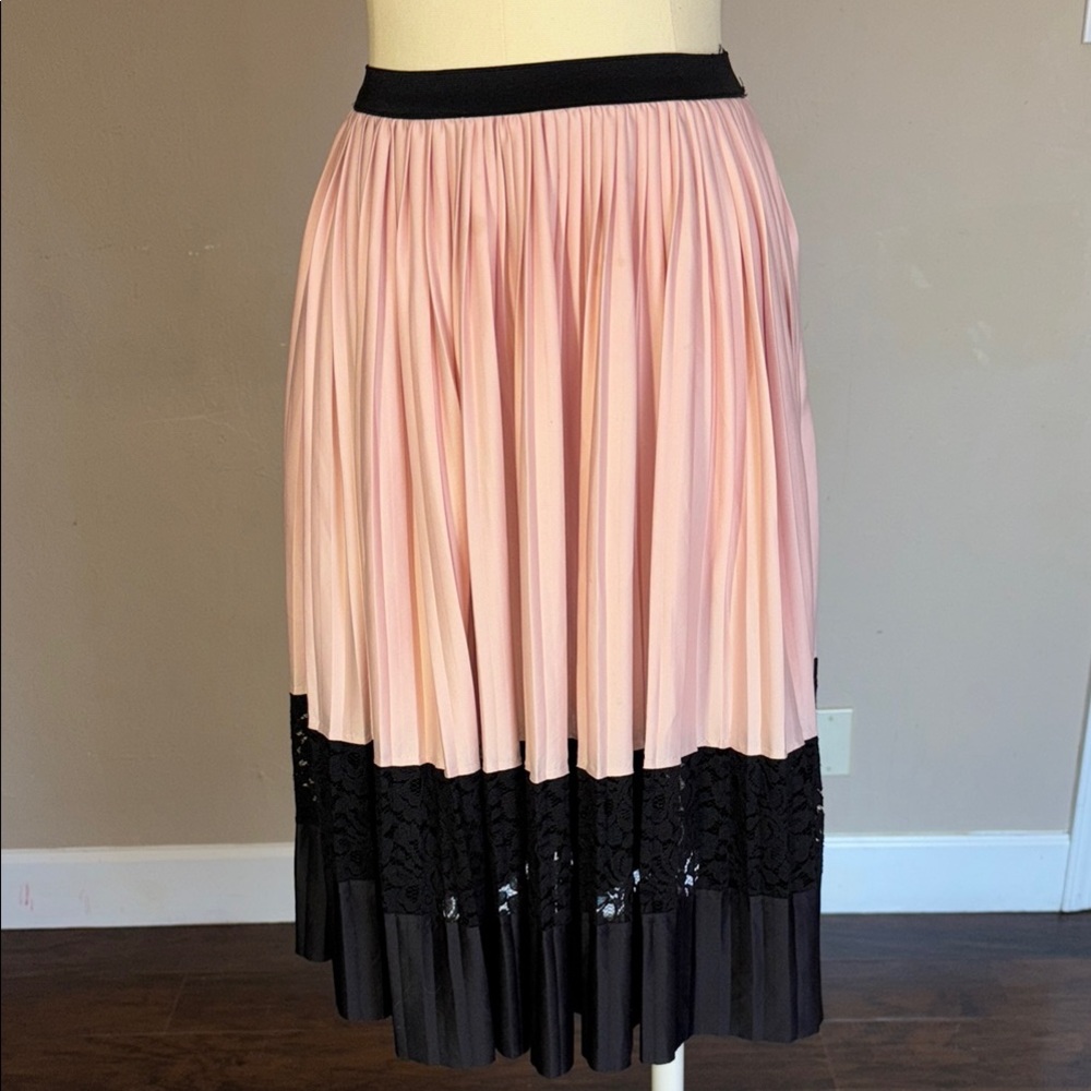 Zara basics collection Elegant Pink and Black Pleated Skirt